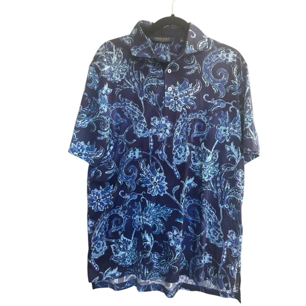 Polo Golf Ralph Lauren Medium Floral Paisley Short Sleeve Blue $98 #6067